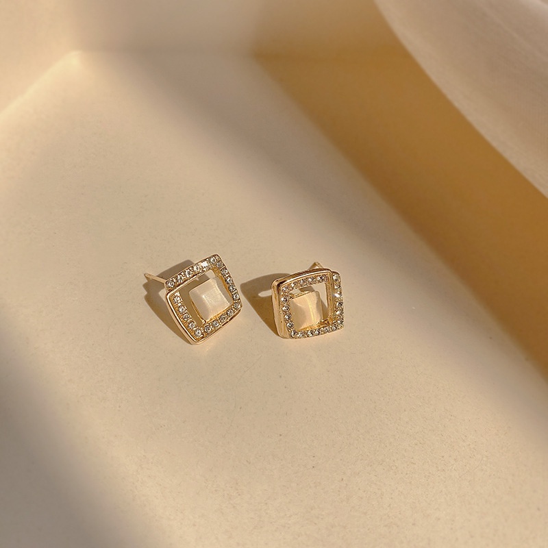 Khuyên Tai Đính Đá Opal Phong Cách Thời Trang Pháp Đơn Giản Tinh Tế Dễ Phối Đồ