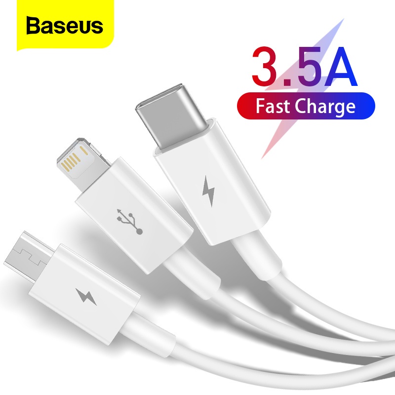 Dây sạc 3 đầu Baseus lightning micro usb type c - Cáp 3 trong 1 silicon cho ios và andoird