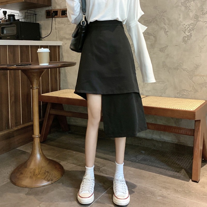 Chân váy dài lưng cao lệch tà / chân váy bất đối xứng hàng quảng châu |  Shopee Việt Nam