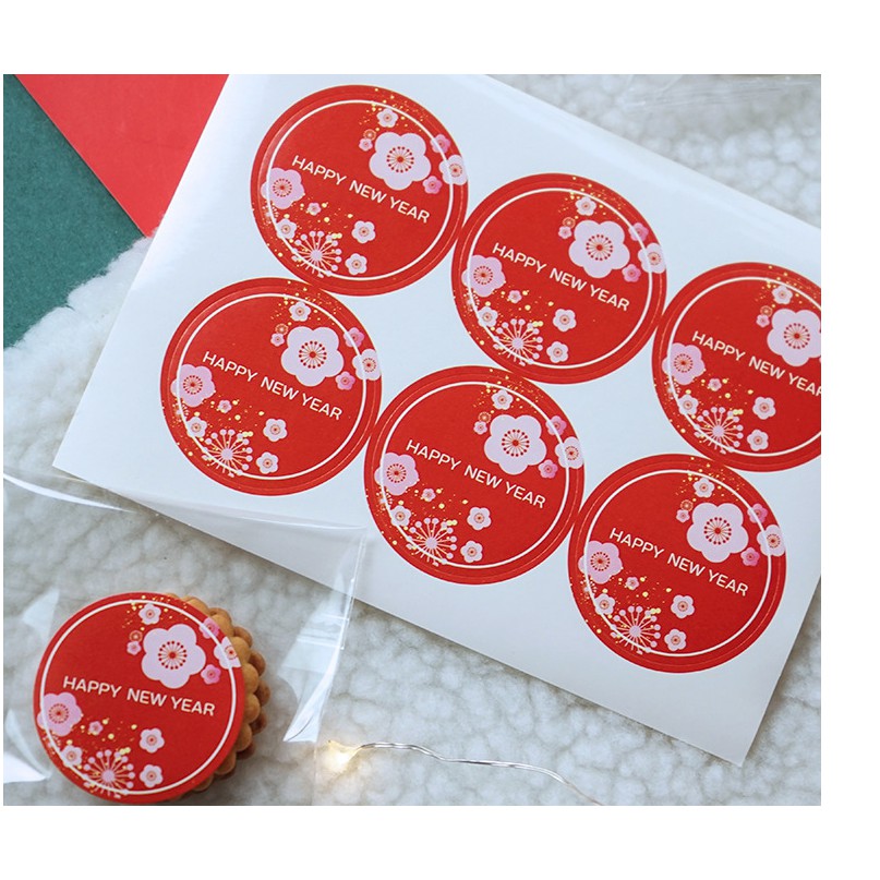 Set 6 nhãn dán trang trí túi bánh, hộp bánh chủ đề Happy New year Tết nguyên đán