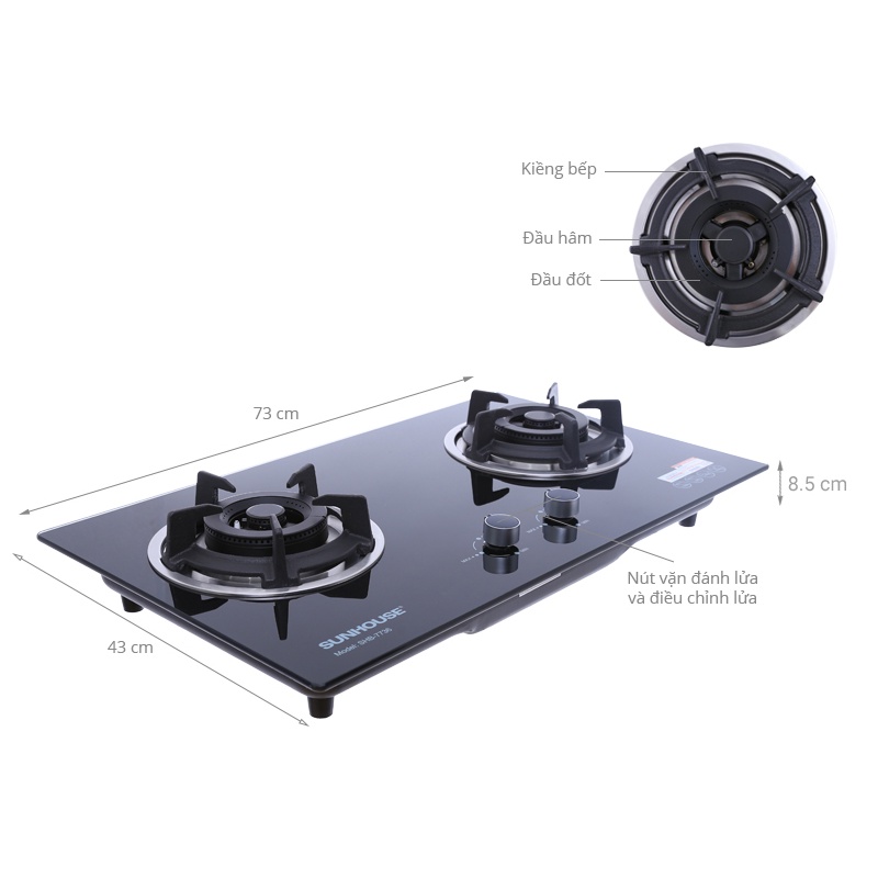 Bếp gas âm Sunhouse SHB7736 Hàng trưng bày+Tặng dây gas-bếp chính hãng bền tốt tiết kiệm gas