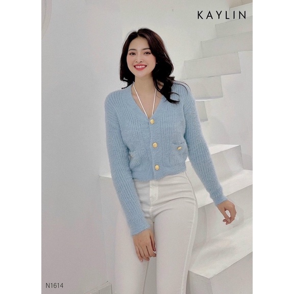 Áo khoác len cadigan lông 2 túi khuy to hàng QC đẹp