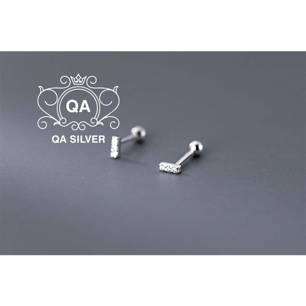 Khuyên tai bạc 925 thanh bạc khảm đá chốt bi vặn S925 MINIMAL QA Silver Earrings EA220810