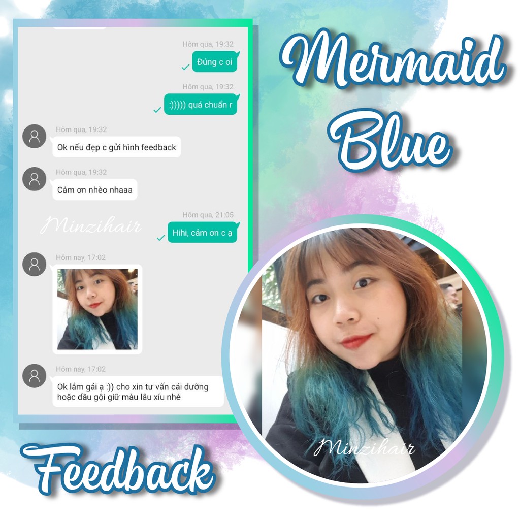Thuốc Nhuộm Tóc Màu Xanh Tiên Cá / Mermaid Blue | Cần Tẩy Tóc - Minzihair | BigBuy360 - bigbuy360.vn