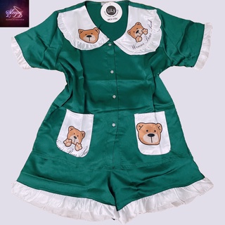 BỘ PYJAMA GẤU TEDDY LỤA  SATIN QUẦN ĐÙI  [CAO CẤP] [HÀNG ĐẸP CHUẨN]