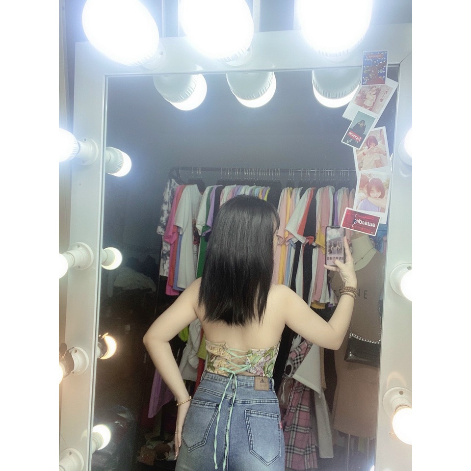 áo xinh cổ yếm đan dây lưng họa tiết hoa thổ cẩm