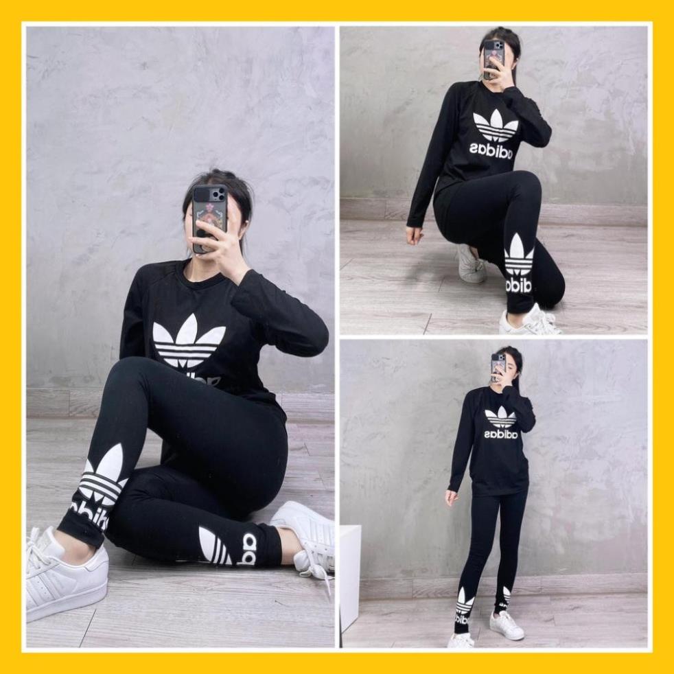 Quần Tập Gym Nữ [Legging] Double Logo Trefoil Cao Cấp [ĐỒ TẬP]