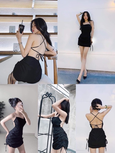 Váy ôm body hở lưng rút dây hông hai bên đen nude (Ảnh thật trãi sàn kèm feedback) | BigBuy360 - bigbuy360.vn