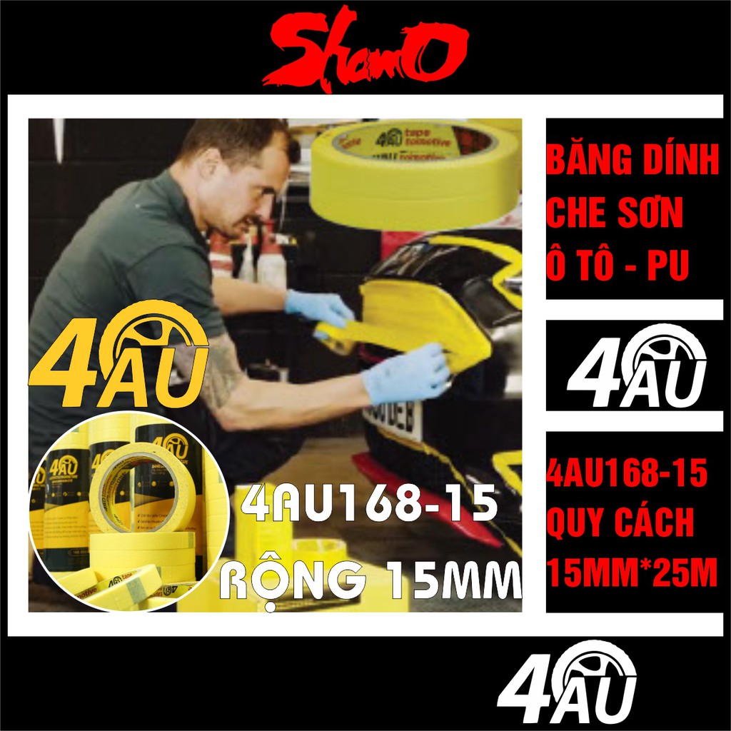 [Cây 24 cuộn 15mm x 25m] Băng dính giấy che sơn ô tô 4AU168-15  – Băng dính giấy Automotive (4au-168) – Không để lại keo