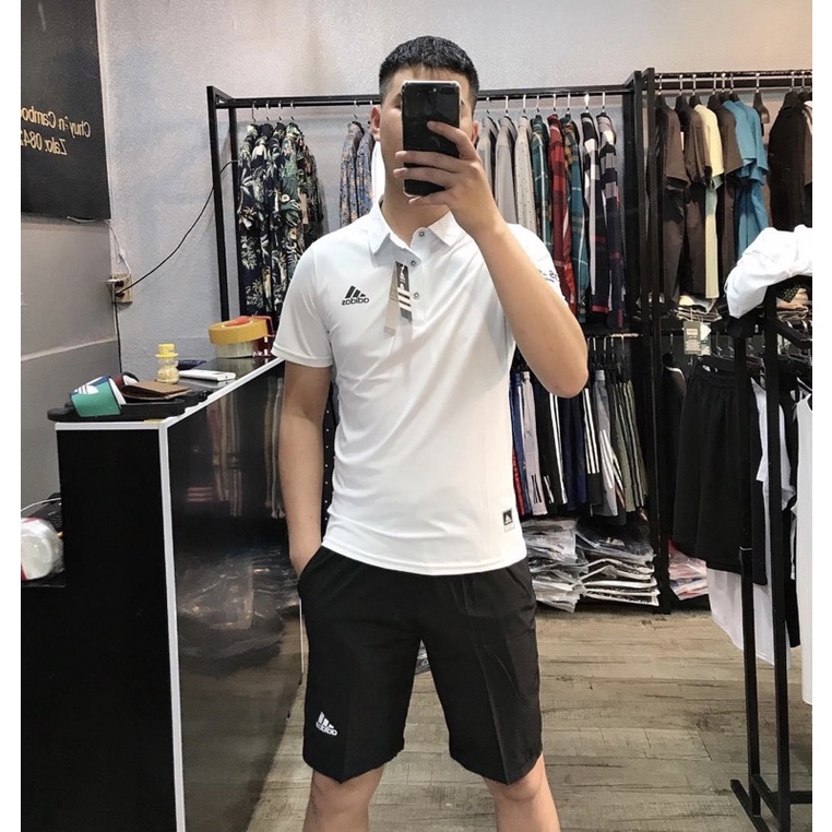 Bộ Adidas nam cổ bẻ ép vân cao cấp