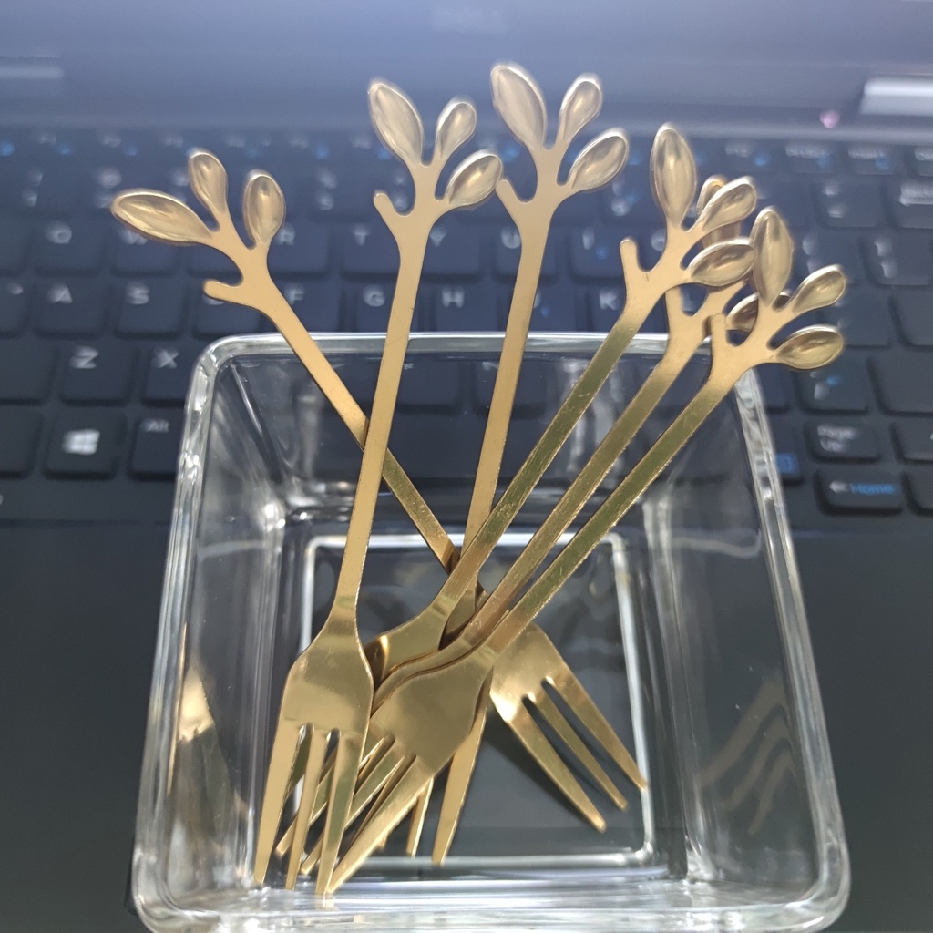 Set nĩa ăn hoa quả, bộ dĩa decor bàn ăn màu vàng đẹp mắt tiện lợi