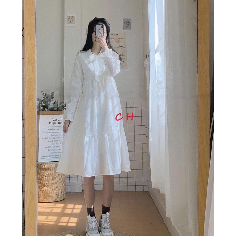 Váy trắng 3 tầng buộc nơ C.OM845
