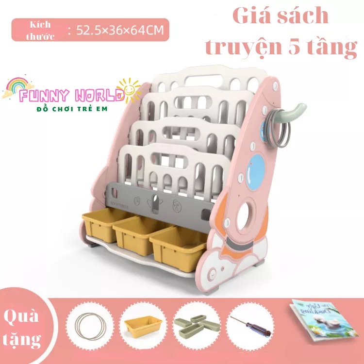Giá sách truyện đa năng kèm khay đựng đồ chơi Funny World cho bé 5 tầng ngăn nắp thông minh
