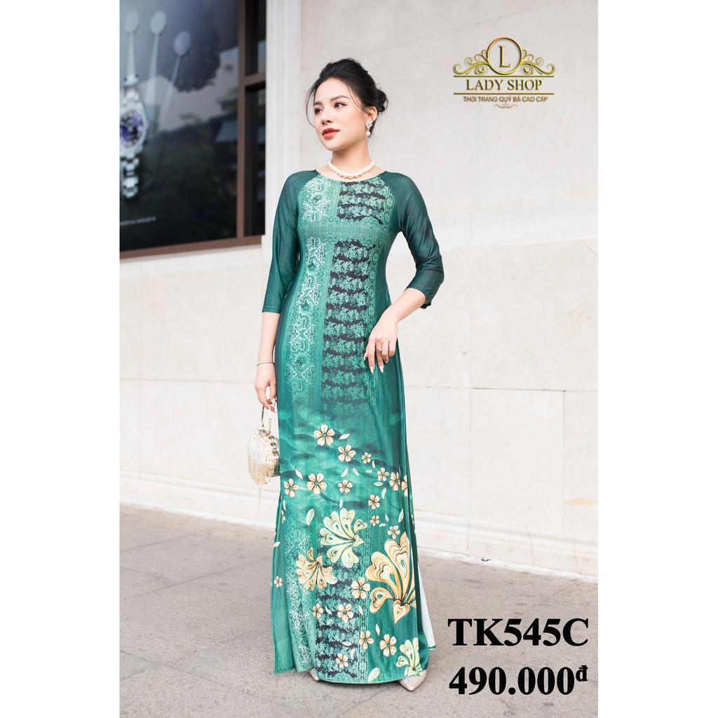 Áo dài quý bà thời trang trung niên cao cấp - LADYSHOP - Áo dài thun tím hoa chân to TK545