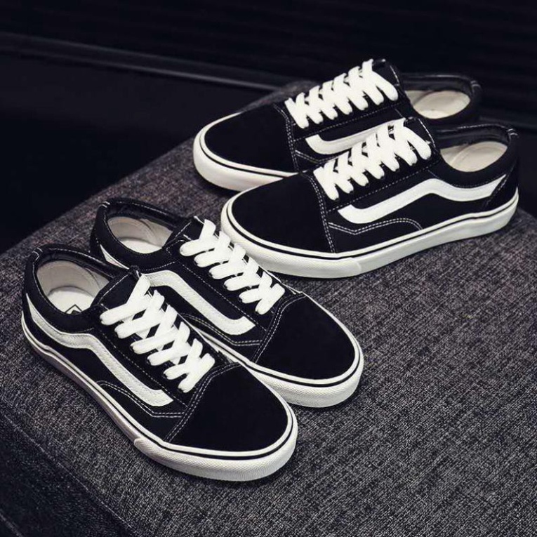 Giày 𝐕𝐚𝐧𝐬 𝐎𝐥𝐝 𝐒𝐤𝐨𝐨𝐥 - Giày Sneaker 𝐕𝐚𝐧𝐬 Đen kẻ trắng nhung nỉ cao cấp nam nữ, đế đúc chắc chắn, cá tính