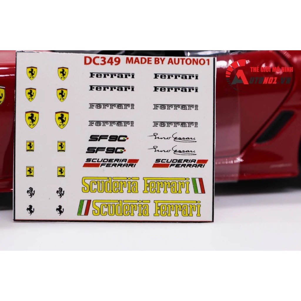 DECAL NƯỚC FERRARI CHO Ô TÔ TỈ LỆ 1:24 AUTONO1 DC349