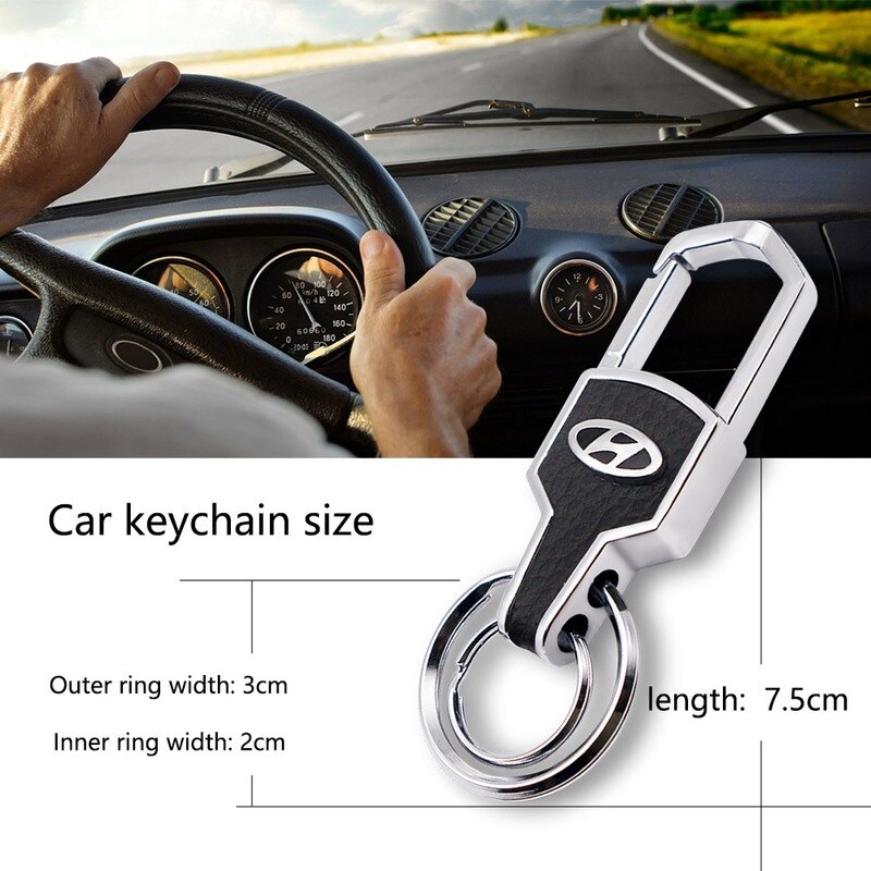 Móc khóa da kim loại có dán logo xe hơi dành cho HYUNDAI I10 KONA GETZ ACCENT ELANTRA SONATA TUCSON