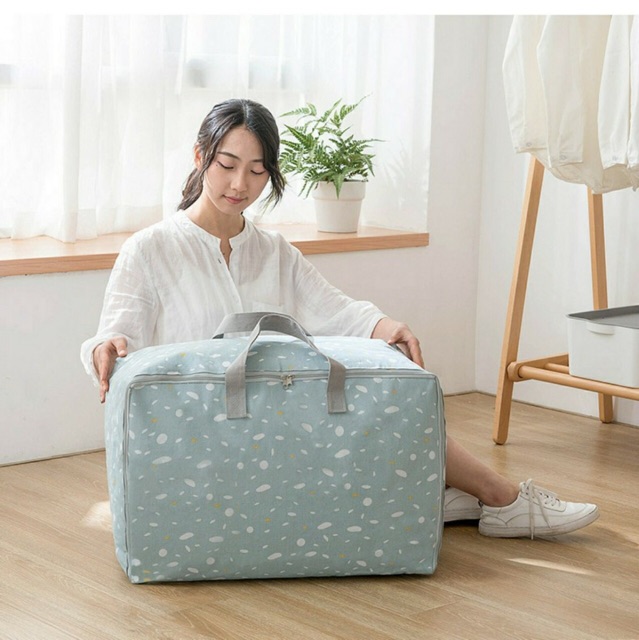 Túi đựng chăn màn quần áo cao cấp vải Cotton pha Linen size đại (57x46x33 cm)