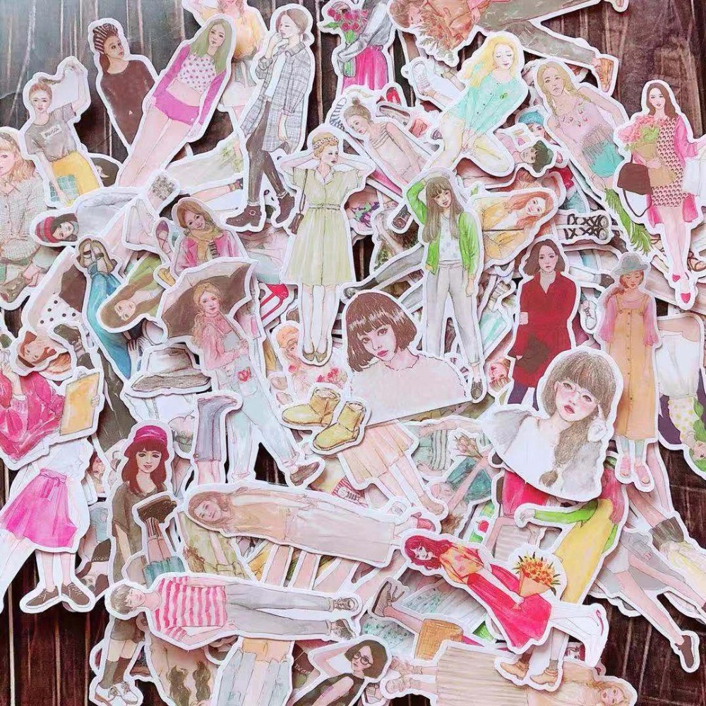 20 Sticker cô gái trang trí xinh xắn đáng yêu  - 20 cái/gói