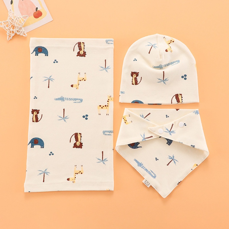 Set 3 Món Gồm Nón + Khăn Choàng + Yếm Ăn Bằng Vải Cotton Thu Đông Cho Bé Sơ Sinh
