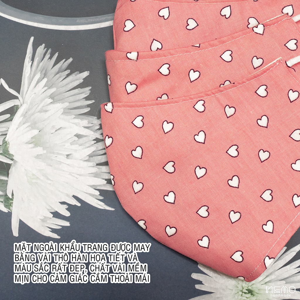 Khẩu Trang Vải 3 Lớp Họa Tiết Tim Nền Hồng, có nút tăng giảm dây tiện lợi dành cho người lớn cả nam và nữ - KTHTTN | BigBuy360 - bigbuy360.vn