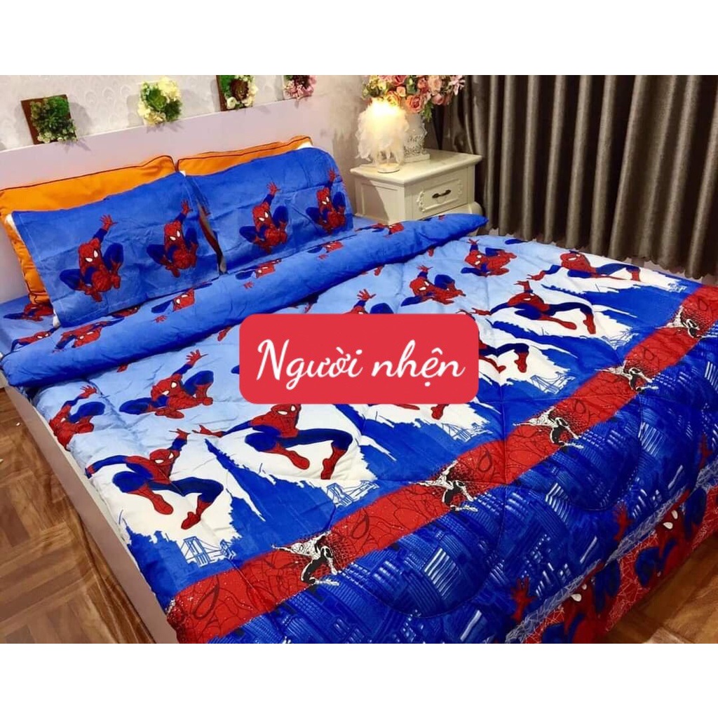 Trọn Bộ Chăn phao ga gối 4 món trần bông dày 2mx2m2-MẪU NGƯỜI NHỆN