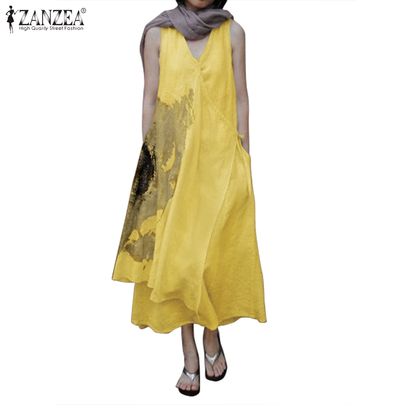 ZANZEA Đầm Maxi Nữ Không Tay Cổ Chữ V Thời Trang Quyến Rũ | BigBuy360 - bigbuy360.vn