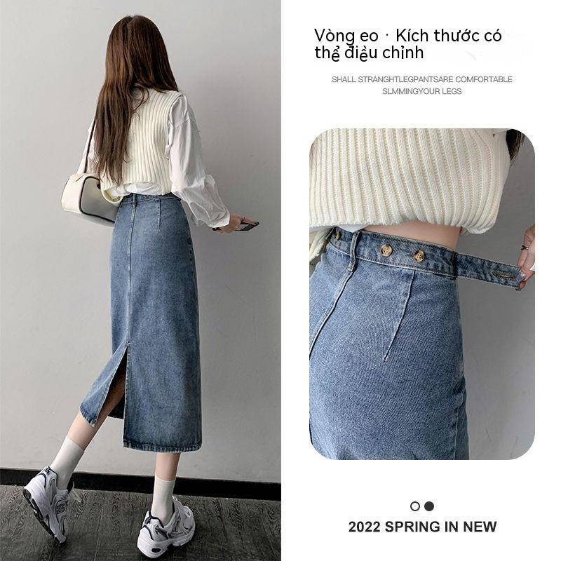 Chân Váy Dài Jean Denim Bò Kiểu Công Sở Chữ A Dáng Dài Có Khuy Điều Chỉnh Eo Lưng Cao Thời Trang Hàn Quốc Chali CV020