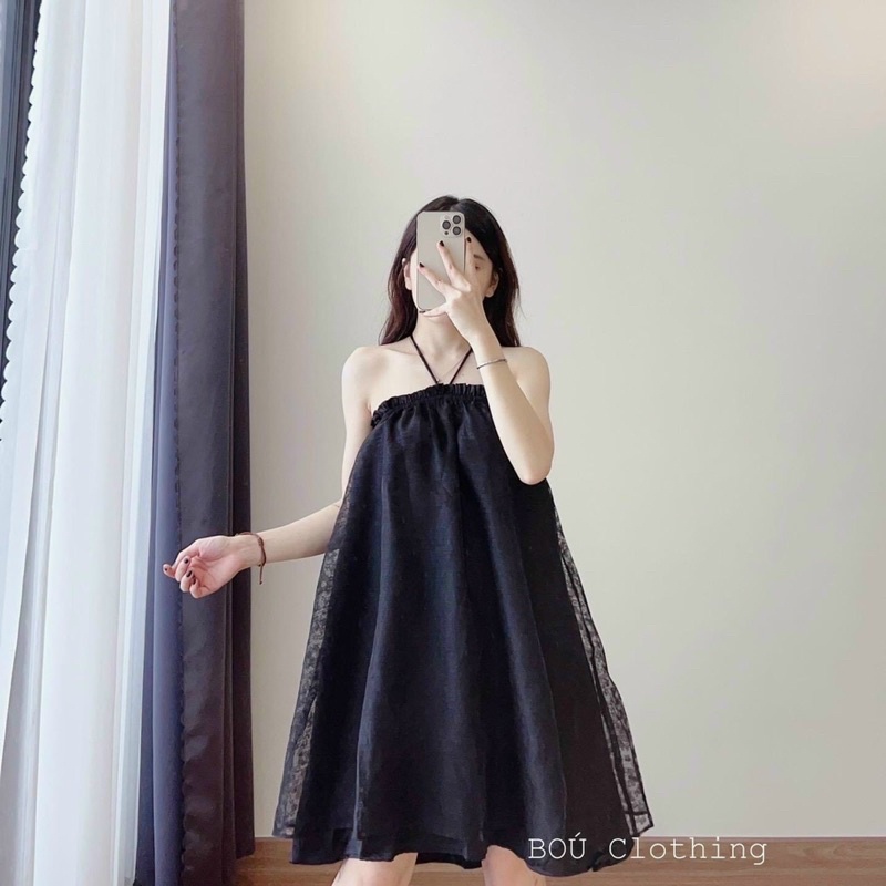 ĐẦM SUÔNG BABYDOLL HOA NỔI CỔ YẾM