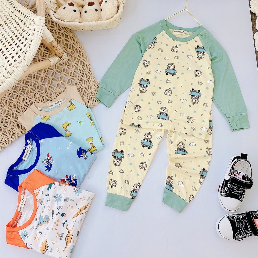 {Bé 7-32kg} Bộ Dài tay Thun Lạnh ráp lăng in hình mềm mịn mát in hình cho bé trai, bé gái BẢNG 2