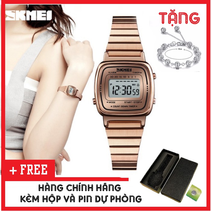 Đồng Hồ ĐIện Tử Cho Nữ SKMEI DO53 dây kim loại mặt số điện tử nhỏ xinh duyên dáng