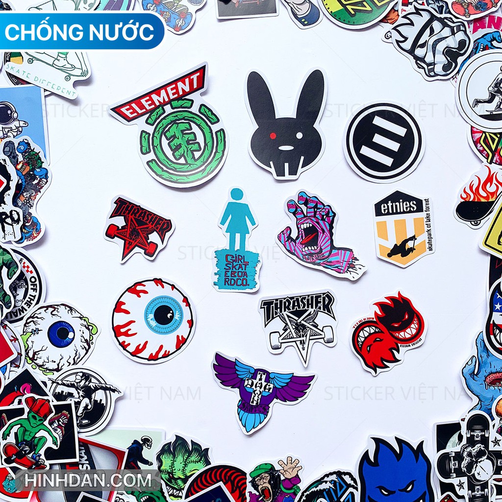 Sticker VÁN TRƯỢT Skateboard SIÊU CHỐNG NƯỚC dán trang trí nón bảo hiểm, laptop, vali, đàn guitar