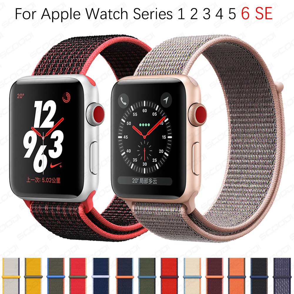 Dây đeo sợi nylon cho đồng hồ thông minh for Apple Watch Series 7/6 SE 5 / 4 / 3 / 2 / 1 38mm 40mm 42mm 44mm  41mm 45mm 16 màu lựa chọn