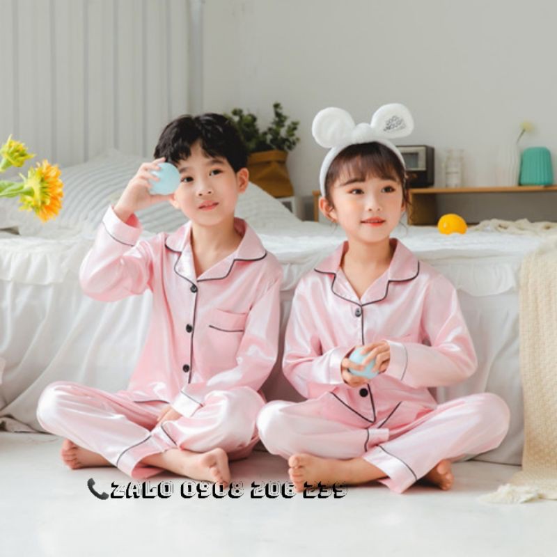 Đồ Bộ Pijama Cho Bé Trai Bé Gái Chất Lụa Cao Cấp, Đồ Ngủ Cho Bé Trai Bé Gái 11 đến 42kg