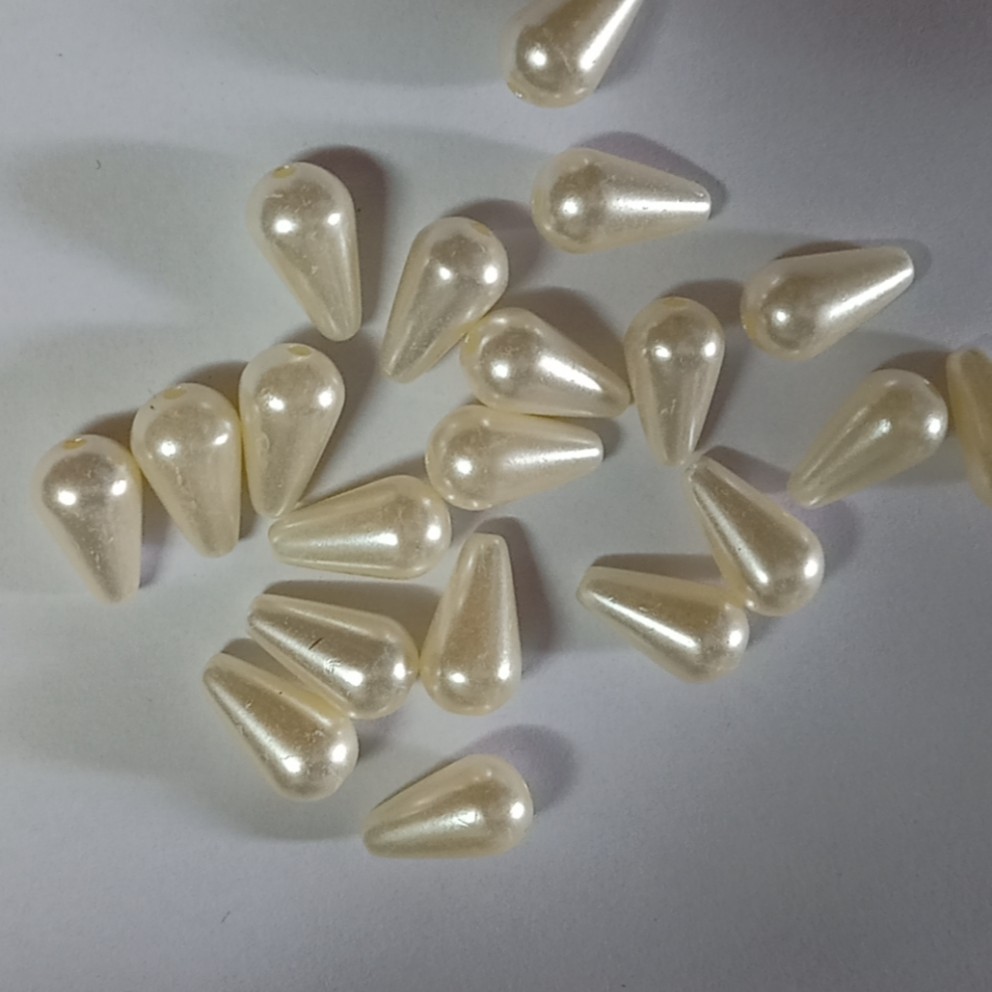 500gam hạt bẹt, cườm nhựa giọt nước 6x12mm trắng và kem