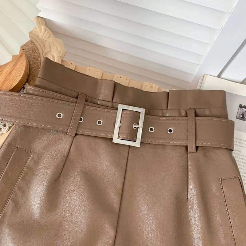 Quần sooc da nữ thời trang-quần short da cạp chun to dáng xòe hàng cao cấp quảng châu | BigBuy360 - bigbuy360.vn