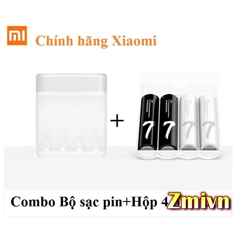 Combo Bộ sạc pin AA,AAA Xiaomi phiên bản mới PB401+ Hộp 4 Pin AAA Xiaomi Zi7 sạc được nhiều lần