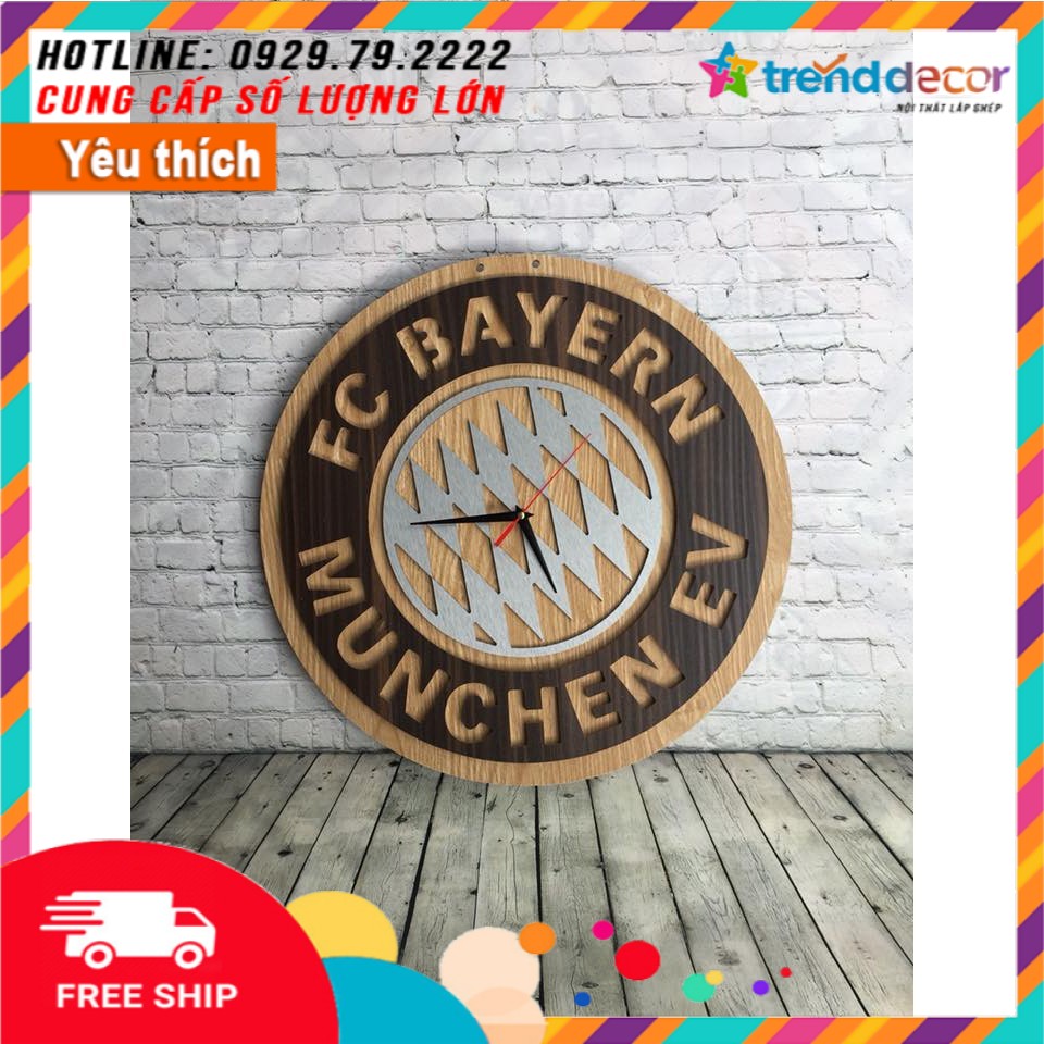 Đồng hồ câu lạc bộ bóng đá _ FC Bayern Munich Đồng hồ treo tường gỗ điêu khắc logo đội bóng yêu thích Trenddecor
