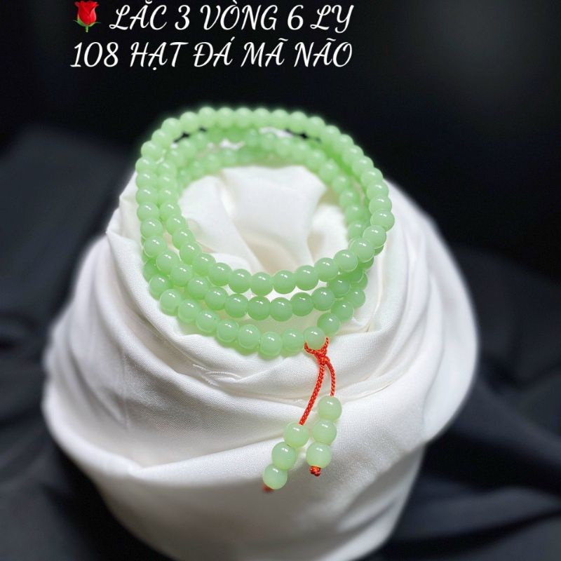 Vòng Tay 108 Hạt Đá Mã Não Xanh Ngọc, Mã Não Vàng, Mã Não Trắng, Mã Não Đỏ Quấn Ba Vòng Size 6mm