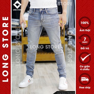 Quần jean nam trơn màu xanh bạc nhạt cao cấp ống đứng dáng ôm skinny chất bò co giãn LONGARES Tron106