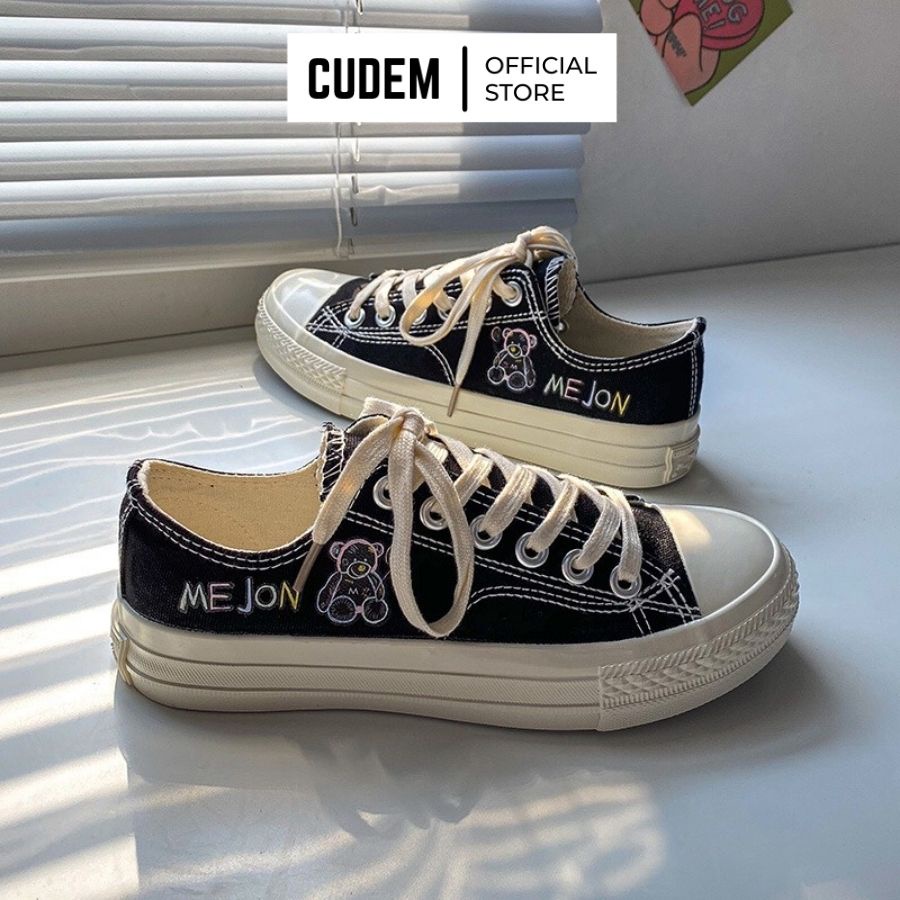 Giày nữ cổ thấp hình gấu Melon kiểu dáng thể thao bata dành cho học sinh vải canvas S38