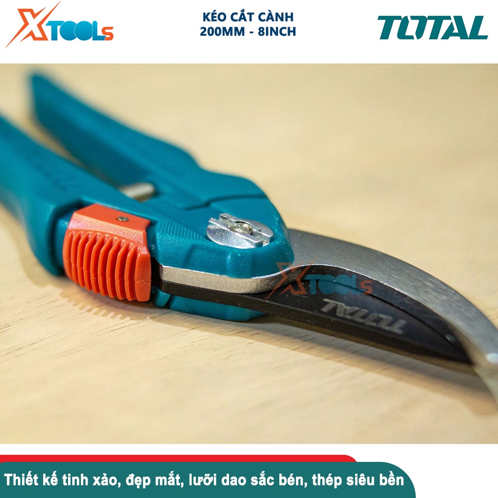 Kéo cắt cành TOTAL THT0201, kích thước 8inch-200mm, lưỡi kéo được làm từ thép carbon 55# cực sắc bén- CHÍNH HÃNG- XTOOLS