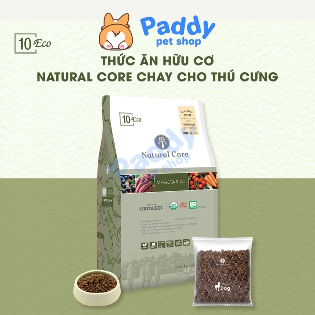 [1kg] Hạt Chay Hữu Cơ Natural Core Cho Chó - Gạo Lứt, Khoai Lang &amp; Nhân Sâm