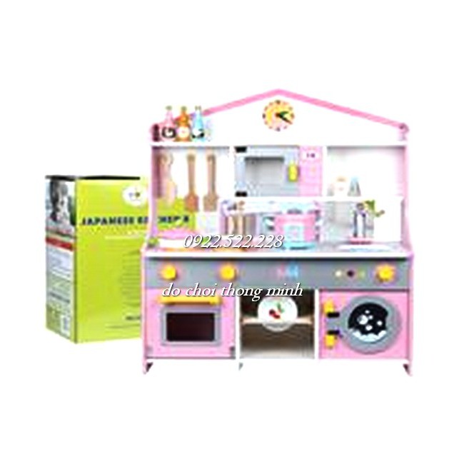 [SHIP NGAY] Đồ Chơi Gỗ - Nhà Bếp màu hồng Kiểu Nhật Japanese Kitchen cao cấp - Tủ bếp đồ chơi bé gái