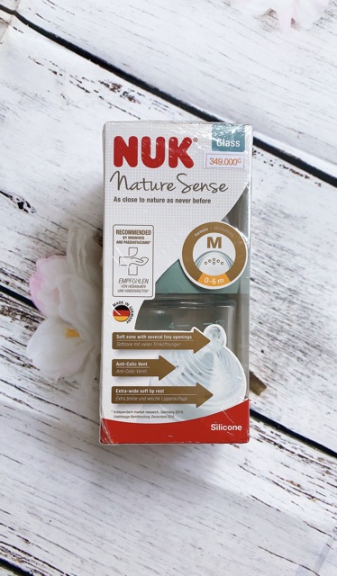 Bình sữa NUK Nature Sense thủy tinh 120ml núm ti S1 - M