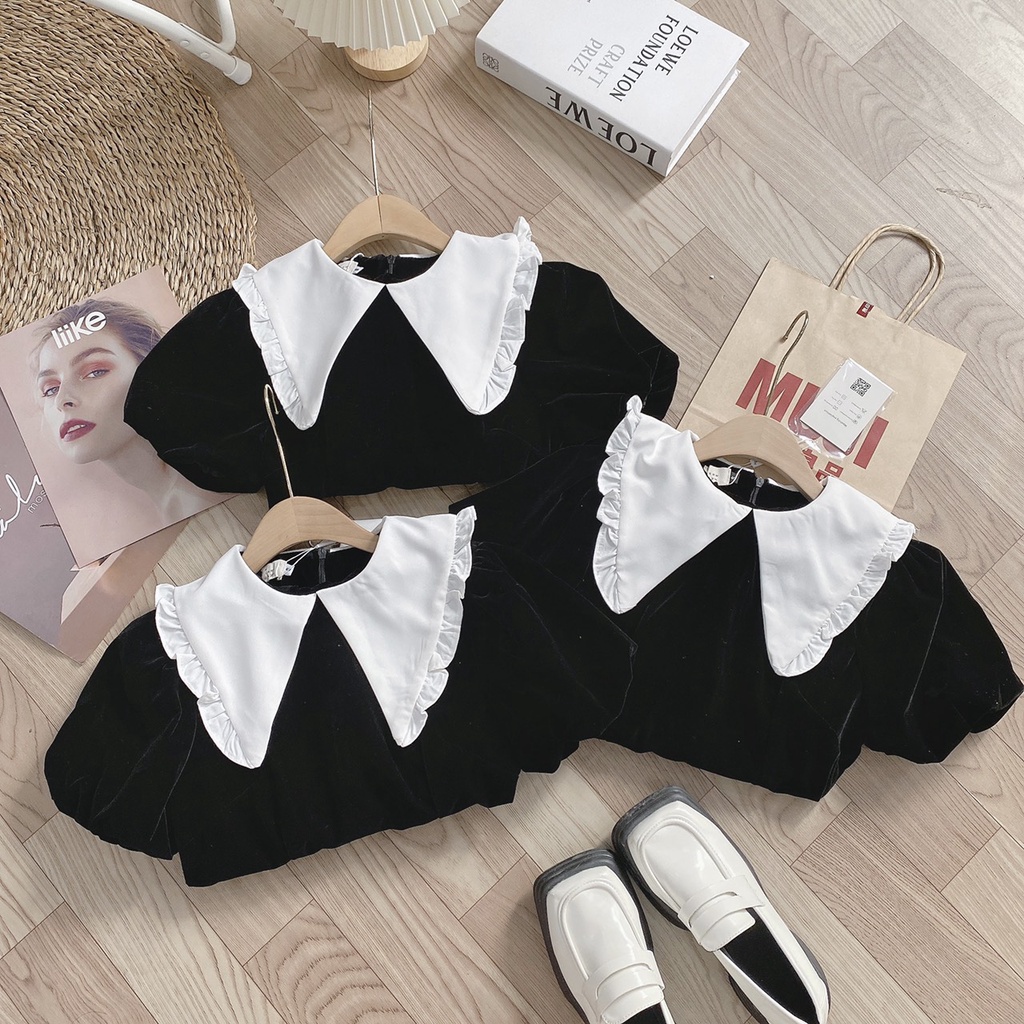 ☘️ VÁY NHUNG PHỐI CỔ TRẮNG BẢN TO