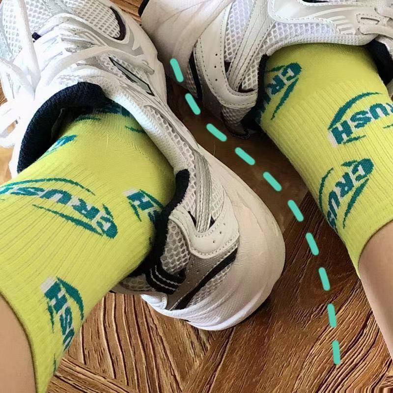 Vớ Thể Thao Cổ Cao Màu Dạ Quang In Chữ Phong Cách Nhật Hàn Thời Trang Xuân Hè