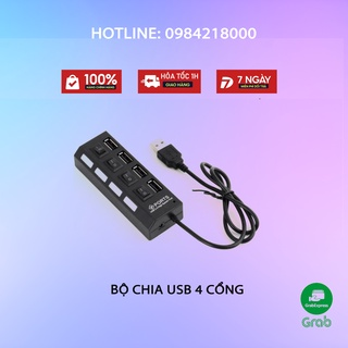 Cổng chia USB 4 cổng - Màu đen - Có công tắc - Bảo hành 6 tháng