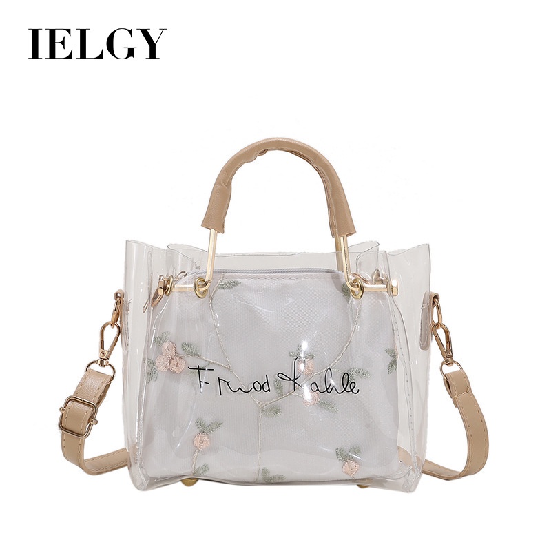 Túi đeo vai IELGY hình vuông màu thạch trong suốt đơn giản thời trang xuân hè