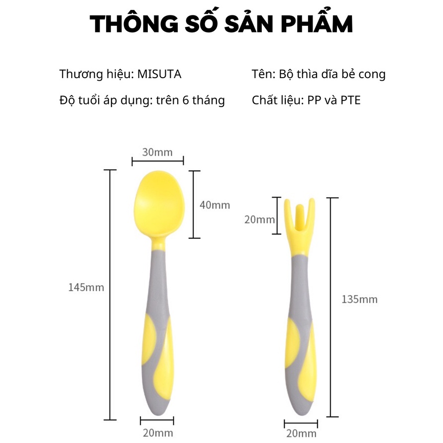 Thìa Dĩa MISUTA Tập Xúc Cho Bé Ăn Dặm Chất Liệu Silicone Có Thể Bẻ Cong An Toàn Cho Bé YOOTA BABY